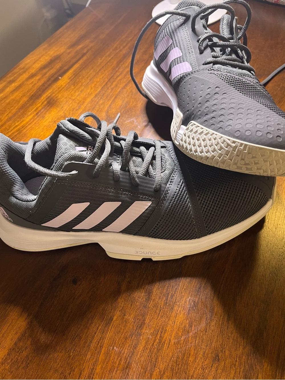 adidas Gray Sneakers with Light Pink Stripes